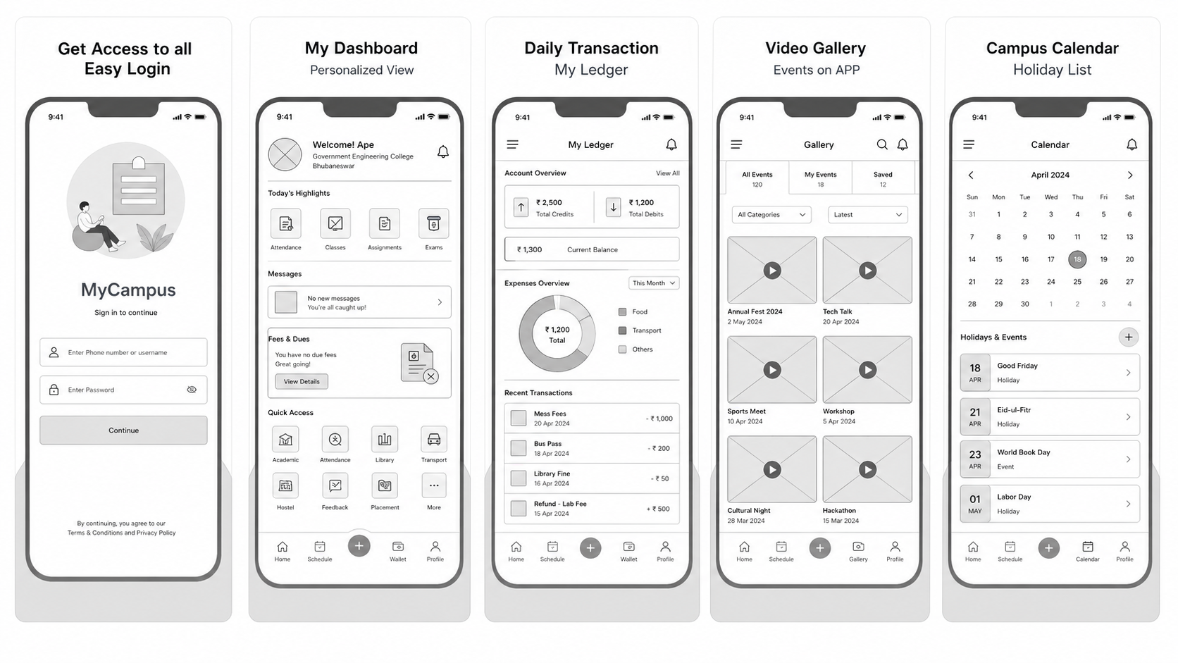 myCampus Wireframes